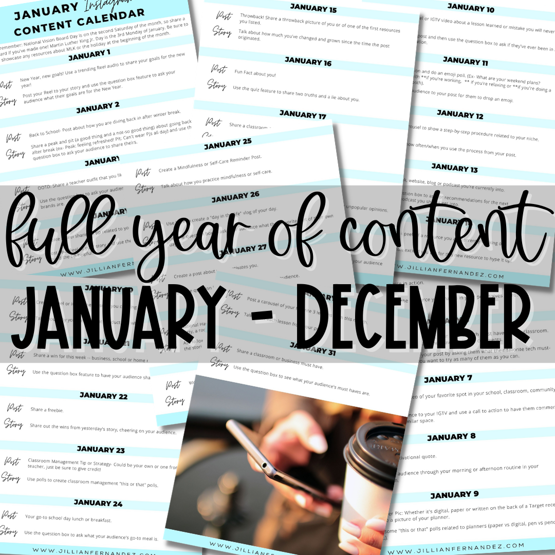 Year Long Content Calendar for Teacherpreneurs