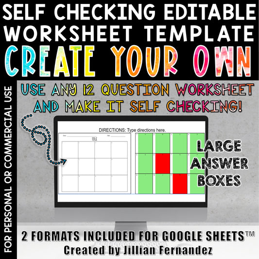 Self Checking Editable Worksheet Template 12 Questions Large Answer Boxes