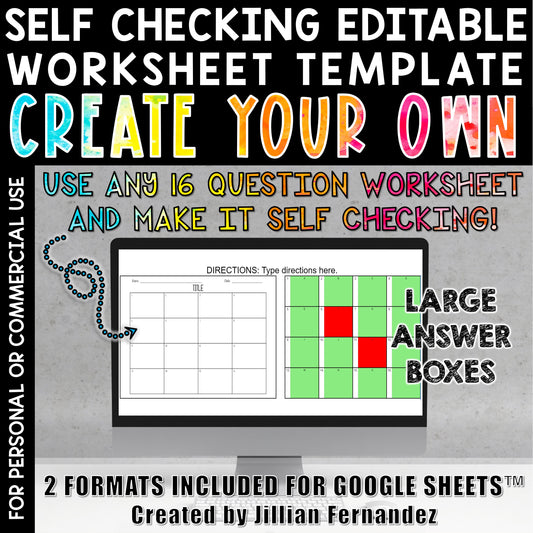 Self Checking Editable Worksheet Template 16 Questions Large Answer Boxes