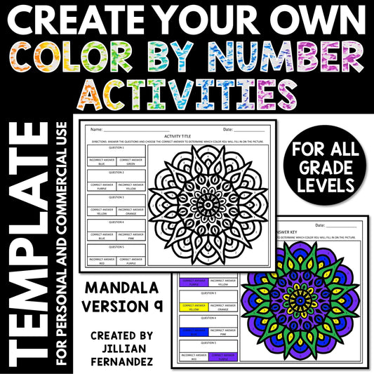 Create Your Own Color by Number Activities Template | Mandala Version 9