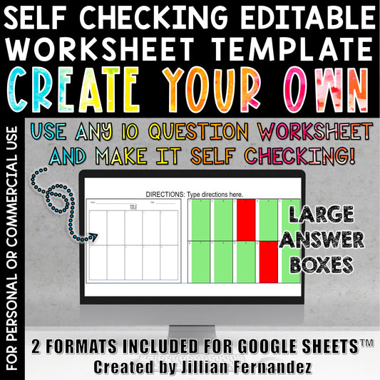 Self Checking Editable Worksheet Template 10 Questions Large Answer Boxes