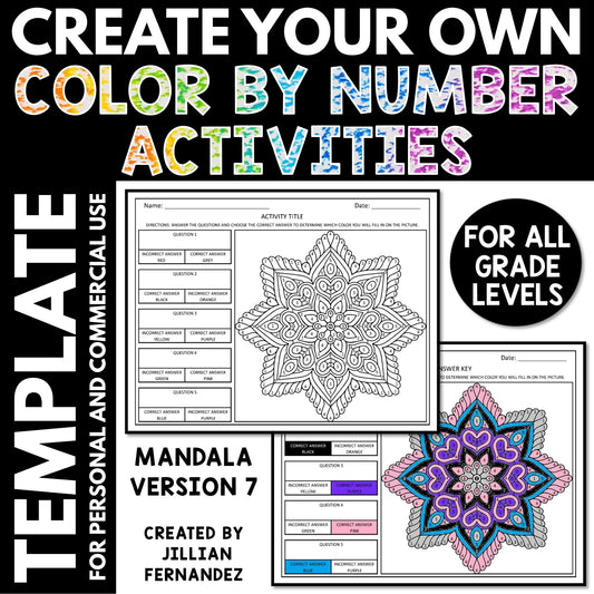 Create Your Own Color by Number Activities Template | Mandala Version 7