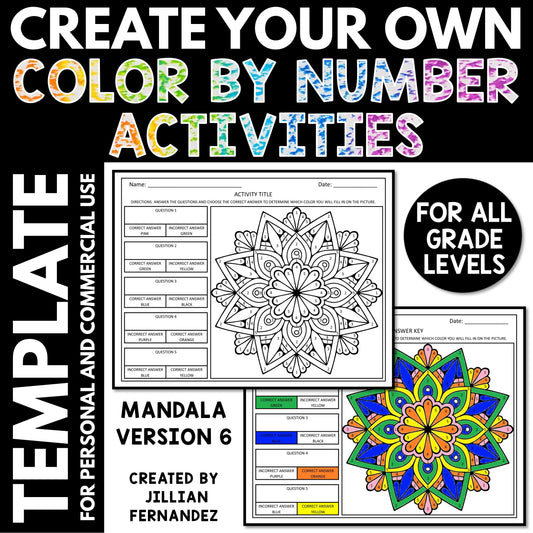 Create Your Own Color by Number Activities Template | Mandala Version 6