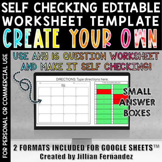 Self Checking Editable Worksheet Template 16 Questions Small Answer Boxes