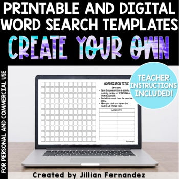 Digital and Printable Editable Word Search Templates